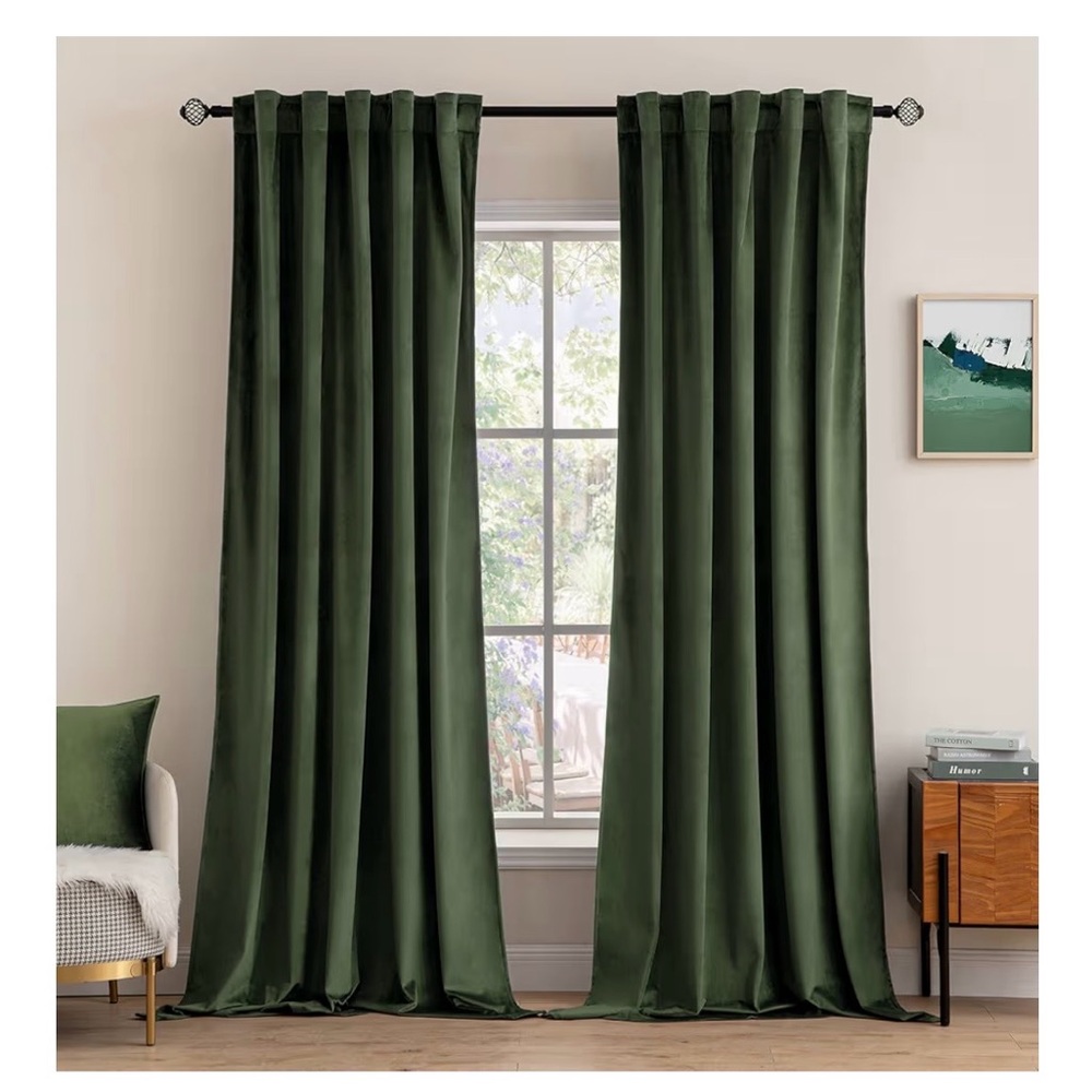 Deep Green Velvet Curtains - 52” W x 84” L